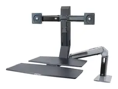 Ergotron WorkFit-A Dual Workstation With Worksurface St&#229;ende skrivebordomformer - svart, polert aluminium