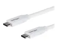 StarTech.com USB C to USB C Cable - 6 ft / 2m 5A PD - M/M - White - USB 2.0 - USB-IF Certified - USB Type C Cable - USB C Charging Cable (USB2C5C2MW) - USB-kabel - 24 pin USB-C (hann) til 24 pin USB-C (hann) - Thunderbolt 3 / USB 2.0 - 5 A - 2 m - hvit