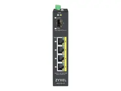 Zyxel RGS100-5P - Switch - ikke-styrt - 4 x 10/100/1000 (PoE+) + 1 x Fast Ethernet/Gigabit SFP DIN-skinnemonterbar, rackmonterbar - PoE+ (120 W) - DC-str&#248;m